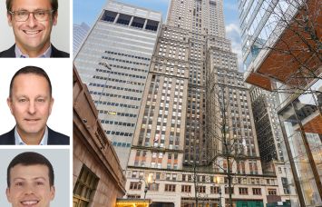 Empire State Realty Trust's Ryan Kass (top), Newmark's Scott Klau (center), CBRE's Evan Fiddle, and One Grand Central Place.