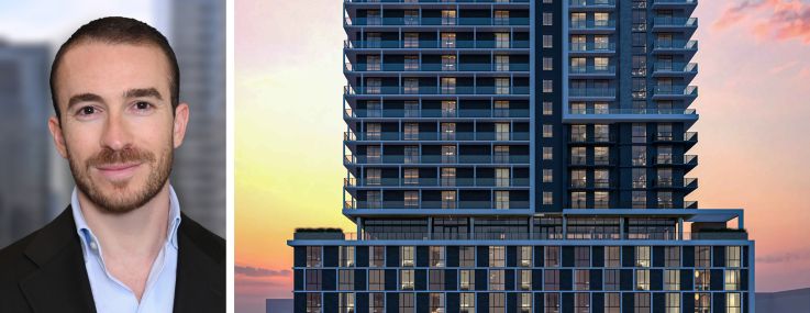Steven Jemal of S3 Capital and a rendering of Sense 22 in Miami's Edgewater neighborhood.