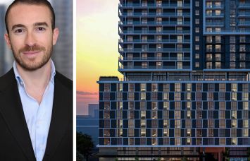 Steven Jemal of S3 Capital and a rendering of Sense 22 in Miami's Edgewater neighborhood.