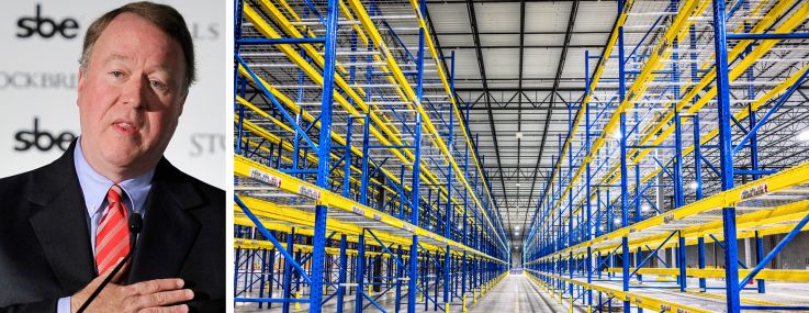 Stockbridge's Terry Fancher and empty shelves lining a warehouse.