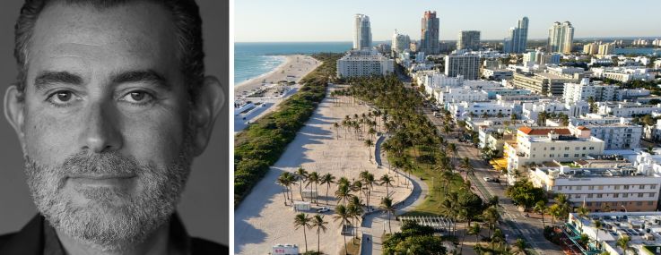 PEBB Capital's Todd Rosenberg and an aerial view of South Beach in Miami.