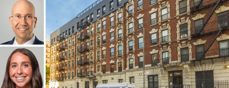 Ariel Property Advisors' Victor Sozio (top), Shimon Shkury (center) and Remi Mandell, and Manhattan Valley Apartments, 200 Manhattan Avenue.