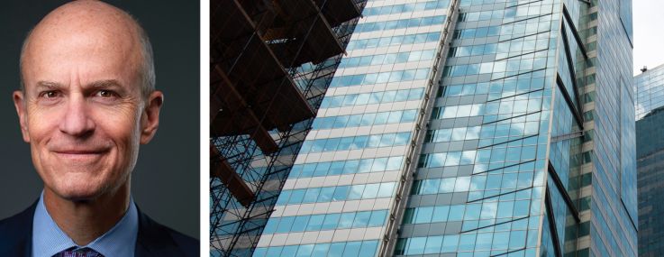 Eastdil Secured's Will Silverman (top), BXP's Owen Thomas, and 7 Times Square.