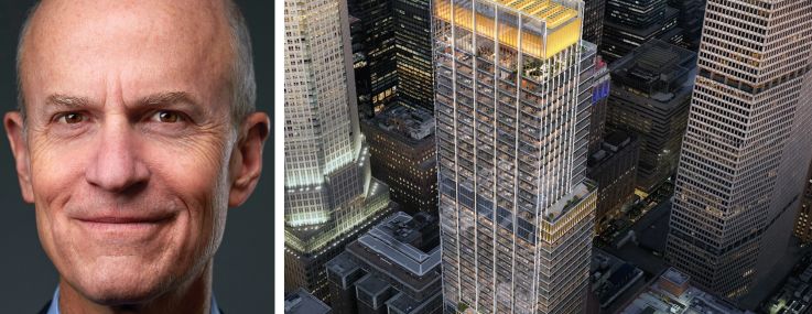 CEO Owen Thomas and a rendering of 343 Madison Avenue.