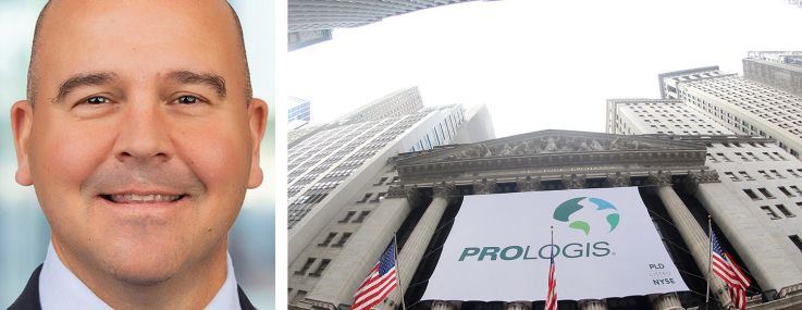 CEO Dan Letter and Prologis' logo on the New York Stock Exchange.