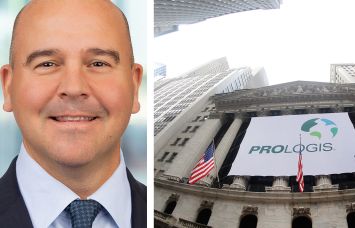 CEO Dan Letter and Prologis' logo on the New York Stock Exchange.