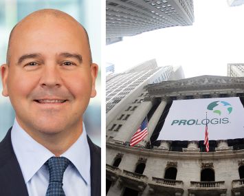 CEO Dan Letter and Prologis' logo on the New York Stock Exchange.