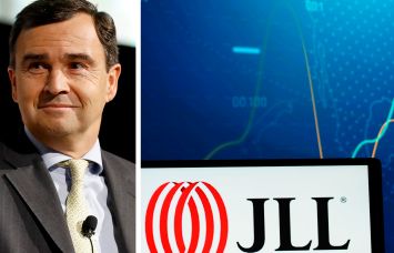 JLL President and CEO Christian Ulbrich and the JLL logo displayed on a mobile phone.