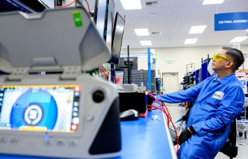 A Skydio employee works on drone production at the company's manufacturing facility in Hayward, Calif.