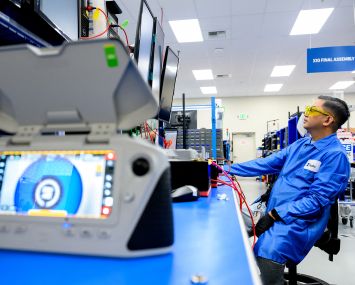 A Skydio employee works on drone production at the company's manufacturing facility in Hayward, Calif.