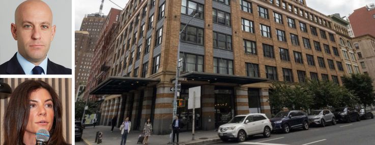 Jordyn Comras (top), Ariel Schuster (center), and Jackie Totolo (bottom) of Newmark alongside 124 Hudson Street.