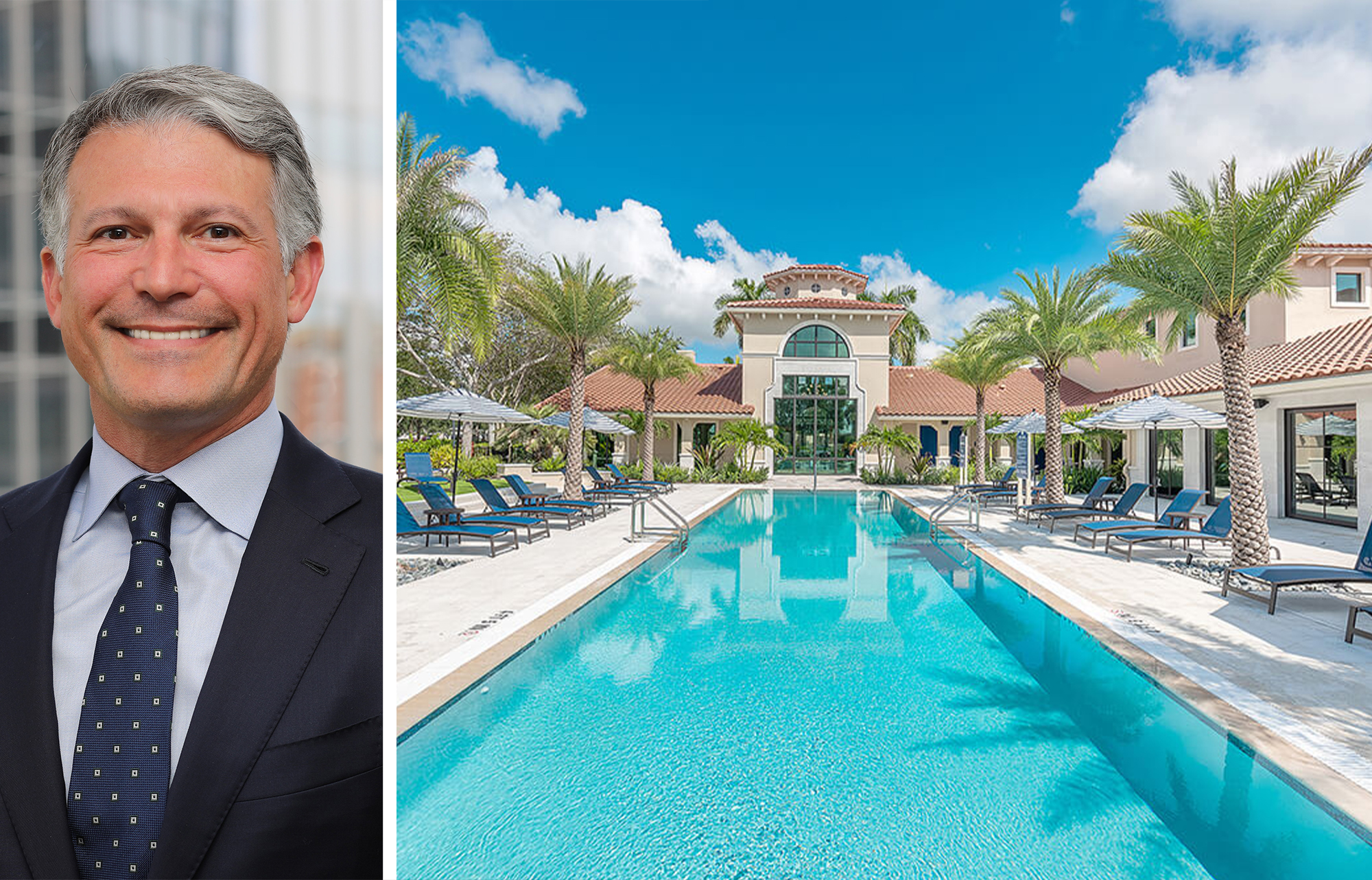 Cortland CEO Steve DeFrancis and Portofino Place Apartments in West Palm Beach, Fla.