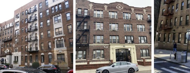 441 Convent Avenue (clockwise from top left), 105 Bennett Avenue, 601 Crown Street, Brooklyn, and 12 Crown Street, Brooklyn.