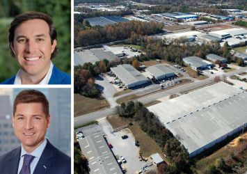 President and CEO of Redfearn Capital Alex Redfearn (top), managing director at TPG AG Chris Oka, ,and an aerial view of an industrial park.