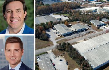 President and CEO of Redfearn Capital Alex Redfearn (top), managing director at TPG AG Chris Oka, ,and an aerial view of an industrial park.