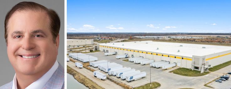 Sparrowhawk founder Alfredo Gutierrez and a warehouse from an elevated view.