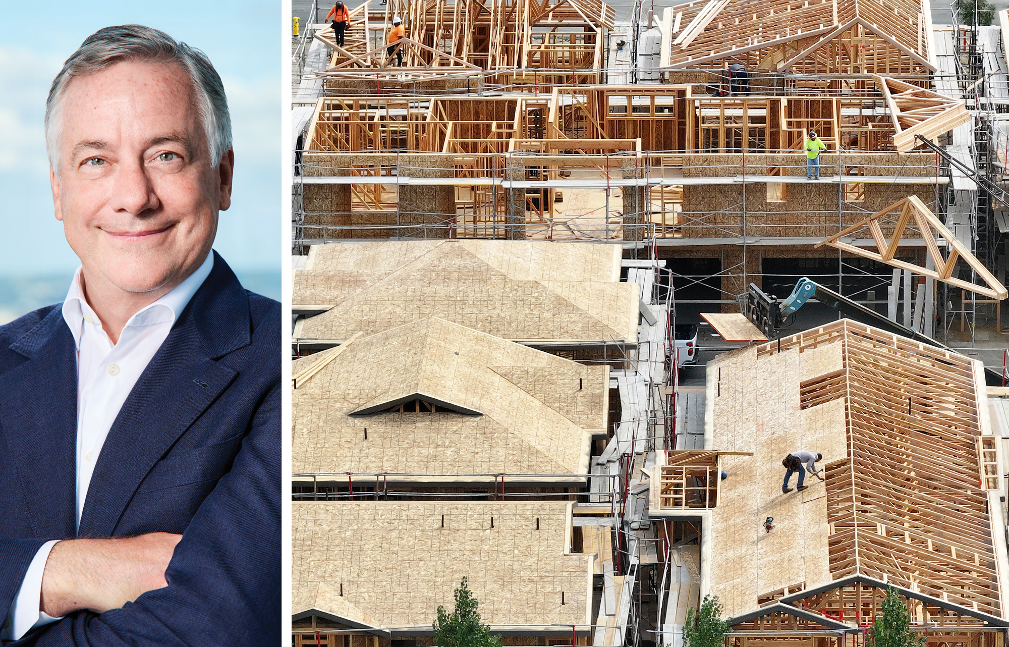 CoStar CEO Andy Florance and housing under construction in Fontana, Calif.