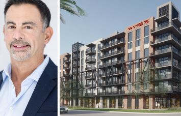 Anthony Seijas, Principal of Coastland Residential, and a rendering of Vybe 75 at 4383 Southwest 75th Avenue, Miami.