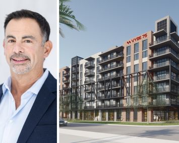 Anthony Seijas, Principal of Coastland Residential, and a rendering of Vybe 75 at 4383 Southwest 75th Avenue, Miami.