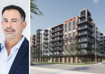 Anthony Seijas, Principal of Coastland Residential, and a rendering of Vybe 75 at 4383 Southwest 75th Avenue, Miami.