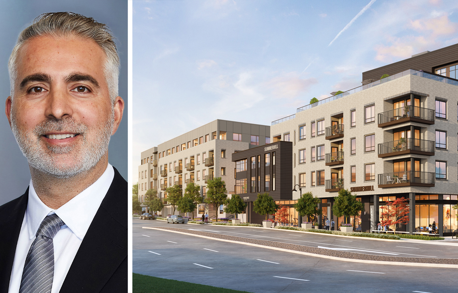 TruAmerica's Ash Baraghoush and a rendering of 11 El Camino Real, San Mateo, Calif.