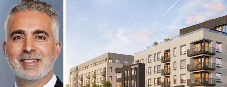 TruAmerica's Ash Baraghoush and a rendering of 11 El Camino Real, San Mateo, Calif.