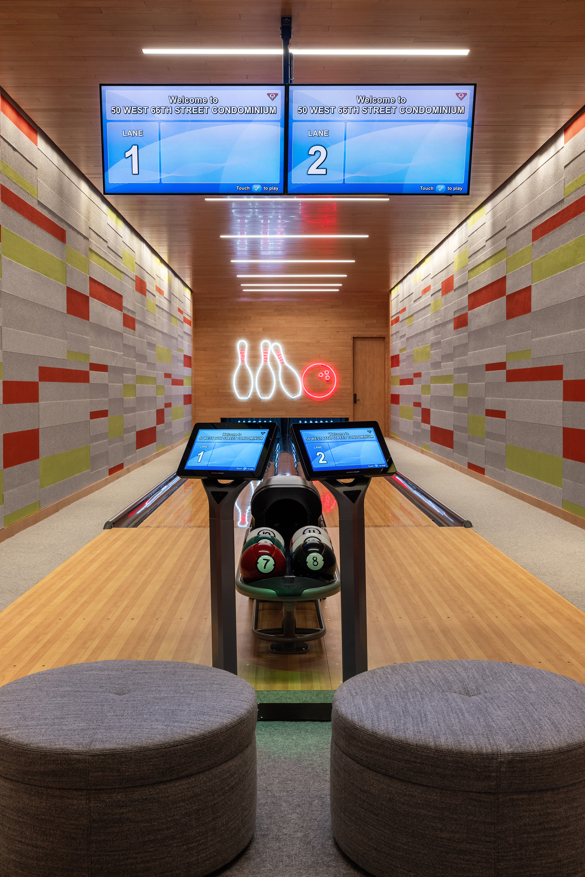 Amenities are vast and include a bowling alley, gym, game room, lounge, and two children’s playrooms.