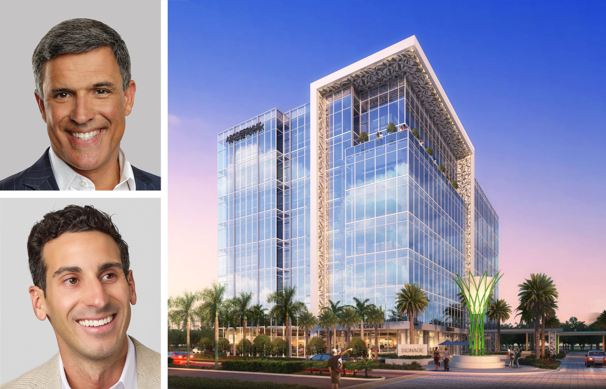 Berkadia's Charles Foschini (top) and Scott Wadler, and a rendering of The Palm in Palm Beach Gardens, Fla.