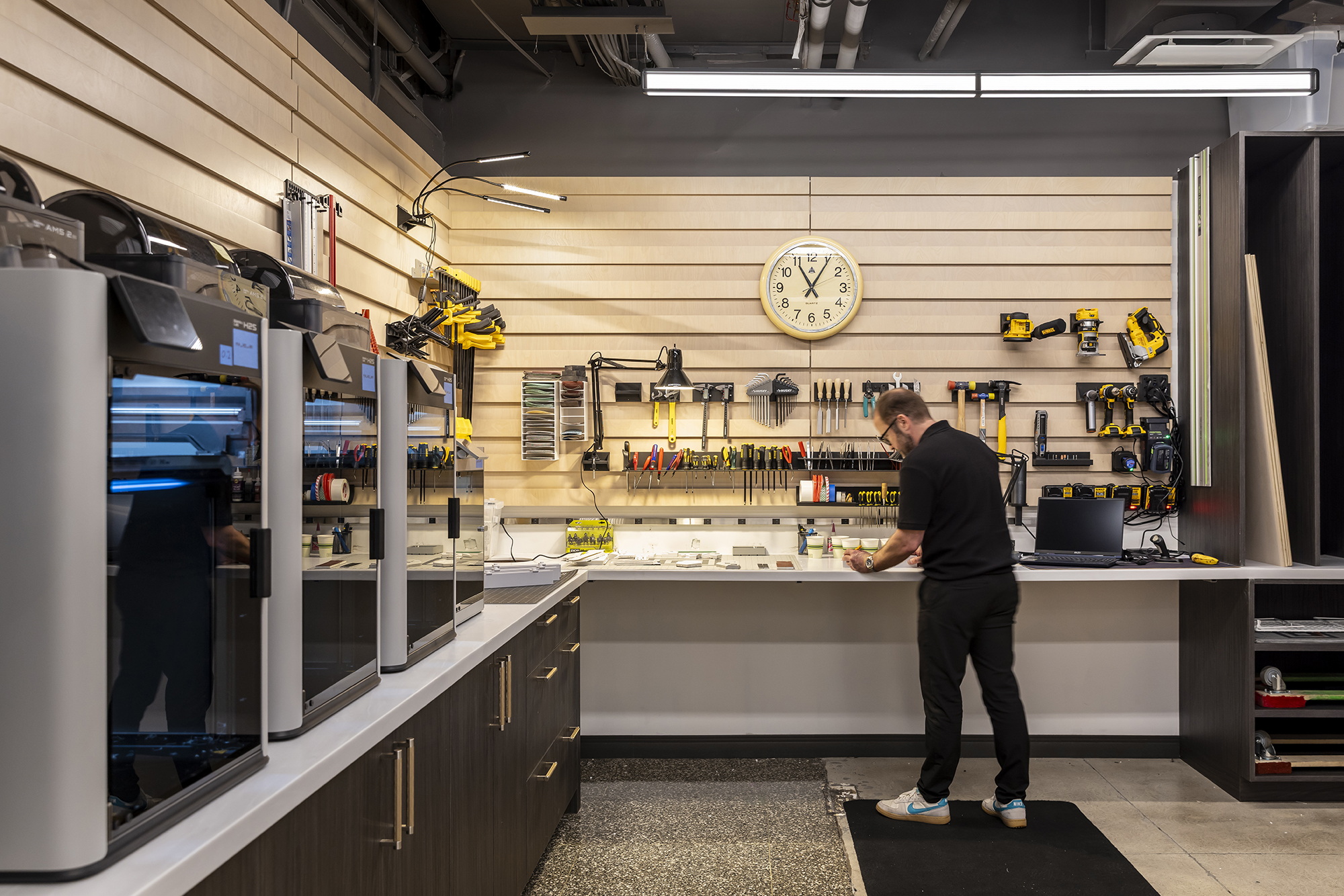 The office also has a shop for 3D model printing and laser cutting.