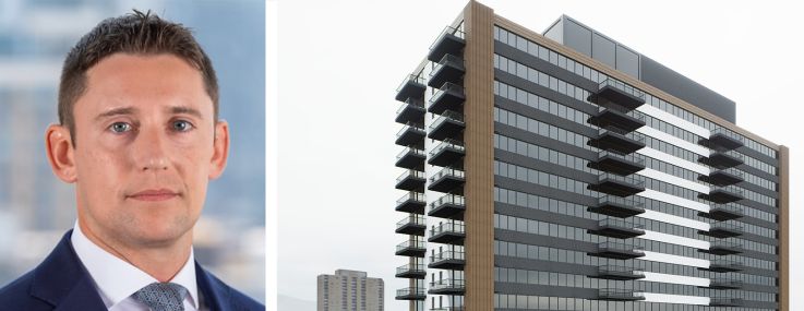 Dwight Investment Management's David Scheer (top), Drew Capital’s Akiva Drew (bottom), and the Cosmo 440 development in Newark, N.J.