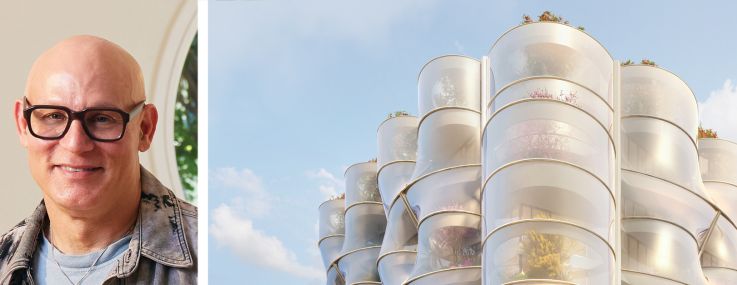 Developer Craig Robins (top), Bernard Arnault and a rendering of Sweetbird North in Miami's Design District.