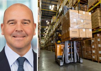 Prologis CEO Dan Letter and a worker in a one of the company's warehouses.