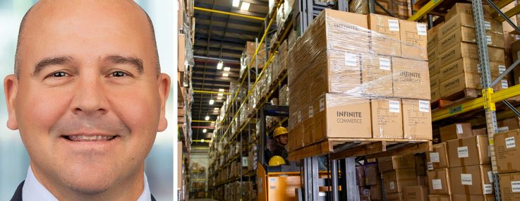 Prologis CEO Dan Letter and a worker in a one of the company's warehouses.