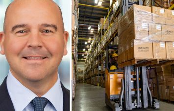 Prologis CEO Dan Letter and a worker in a one of the company's warehouses.