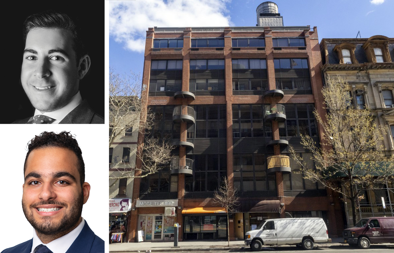 KSR's David Green (top), Meridian Capital Group's Noam Aziz and 63 Cooper Square.