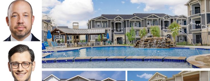 Greystone Capital's Drew Fletcher (top), Bryan Grover (center), and Jesse Kopecky, Vantage at McKinney Falls, Austin, Texas (top right); Vantage at Fair Oaks, Boerne, Texas (bottom center); and Vantage at Hutto, Hutto, Texas.