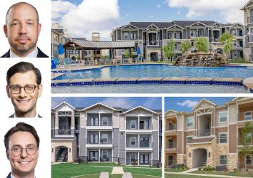 Greystone Capital's Drew Fletcher (top), Bryan Grover (center), and Jesse Kopecky, Vantage at McKinney Falls, Austin, Texas (top right); Vantage at Fair Oaks, Boerne, Texas (bottom center); and Vantage at Hutto, Hutto, Texas.
