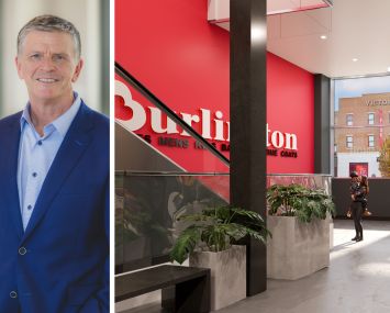 MCB Real Estate's Drew Gorman and a rendering of the lobby at Century Marketplace in Brooklyn.