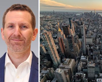 Colliers' Frank Wallach and an aerial view of Midtown South in Manhattan.