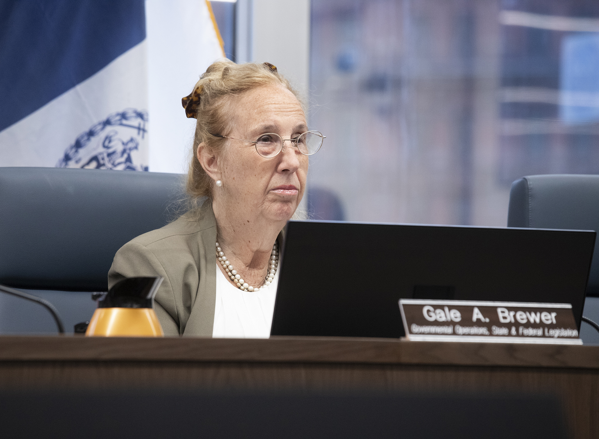 New York City Councilmember Gale Brewer at a Subcommittee on Landmarks, Public Sitings, Resiliency and Dispositions meeting in July.