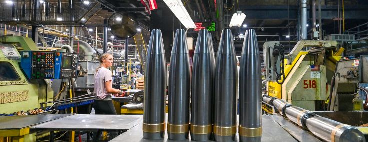 Mortars are seen at General Dynamics plant.