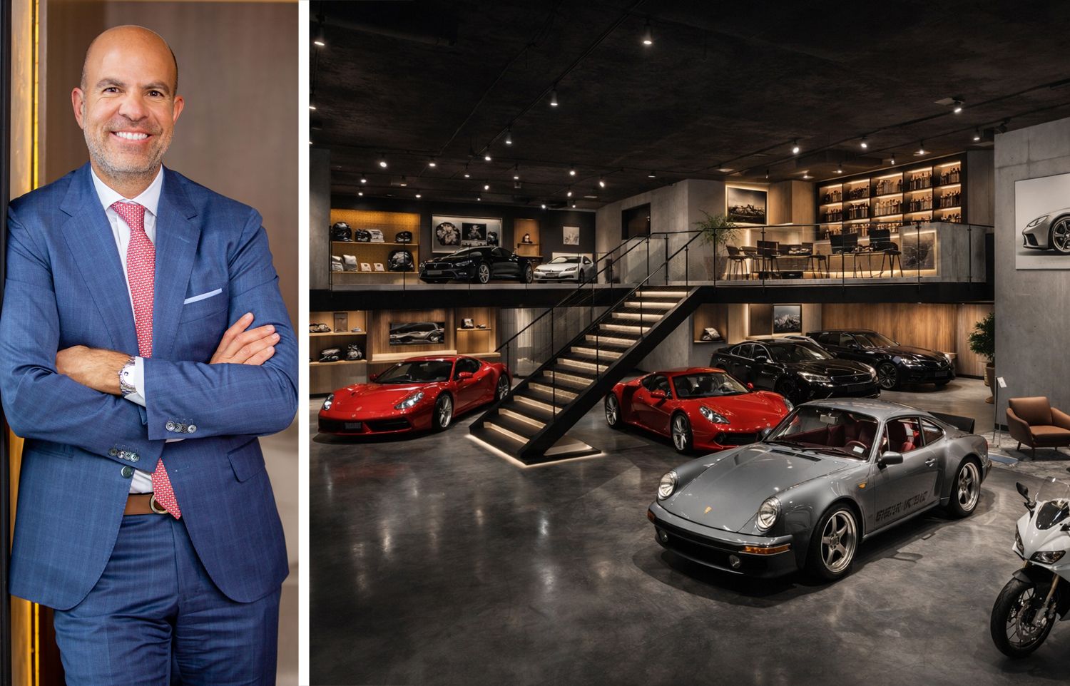 Newgard Group's Harvey Hernandez and a conceptual rendering of an upscale parking garage with a private members’ club component.