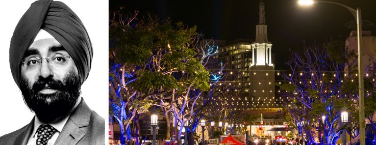 UC Investment's Jagdeep Singh Bachher and Broxton Avenue in Westwood Village, Los Angeles.