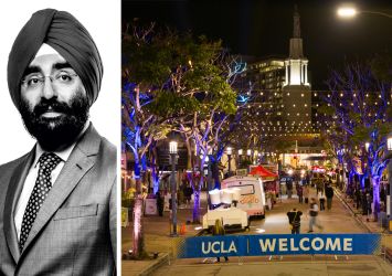 UC Investment's Jagdeep Singh Bachher and Broxton Avenue in Westwood Village, Los Angeles.