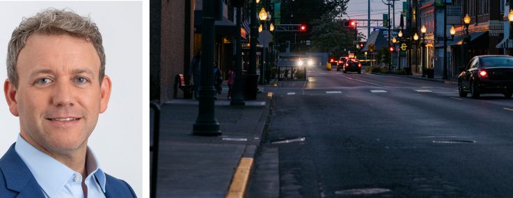 Mesa West Capital's Joshua Westerberg (top) and Steve Fried, and downtown Sumner, Wash.