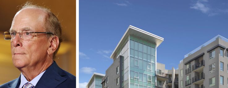 Blackrock's Larry Fink (top), JLL's Blake Rogers, and The Camden in Hollywood at 1540 North Vine Street, Los Angeles.