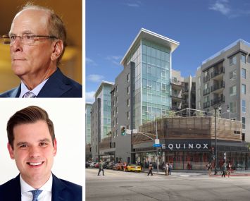 Blackrock's Larry Fink (top), JLL's Blake Rogers, and The Camden in Hollywood at 1540 North Vine Street, Los Angeles.