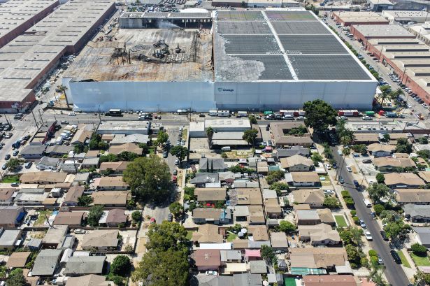Too Big to Burn: L.A. Takes Harder Look at Megawarehouses After Cold Storage Fire An aerial view of the neighborhood surrounding the Lineage Logistics Cold Storage in Boyle Heights, Calif.