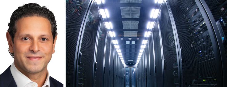 Blue Owl Capital co-President Marc Zahr and servers inside a data center.
