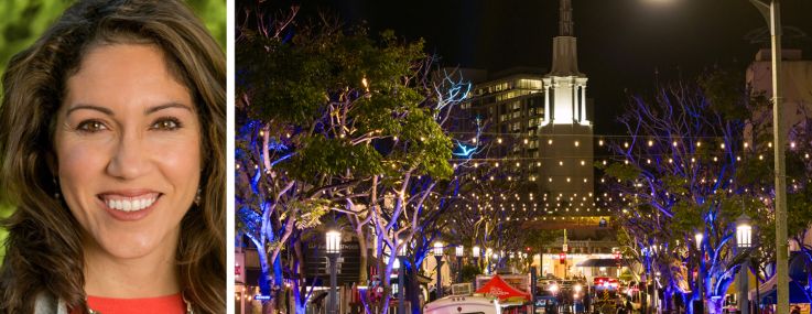 Chair of the University of California Board of Regents Maria Anguiano and Broxton Avenue in Westwood Village, Los Angeles.